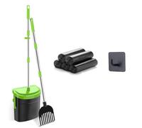 NONDK Pooper Scoopers Swivel Bin & Rake with 100 Waste Bag, Stainless Steel Handle Pooper Scoopers for Large Medium Small Dogs