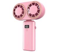 NONDK Portable Handheld Fan USB Charging Cooler Dual Fan Digital Display Rechargeable Battery Digital Display Rechargeable Battery Pink