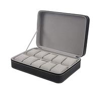 NONDK Portable Watch Box Organizer PU Leather Casket with Zipper Classic Style 10 Grids Multi-Functional Bracelet Display Case