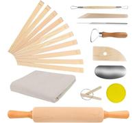 NONDK Pottery Teaching Kit with Rolling Pin,Pottery Teaching Rolling Mud Sticks Clay Sculpting Tools and Premium Linen