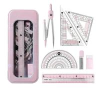 NONDK Protractor and Compass Set 8-Piece Pink Geometry Kit for Students