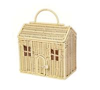 NONDK Rattan House Shaped Basket with Lid, Decorative Hand Woven Shelf Organizer Featuring A Folding Handle, Harvest Wicker Basket