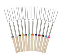 NONDK Retractable Stainless Steel Grilling Rod Camping Essentials Stainless Steel Mutton Skewers Retractable Wooden Handle