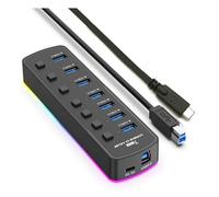 NONDK RGB Type-C 3.0 Hub 7-Port Data Port Adapter 5Gbps Individual Switch Splitter for Laptop PC for Gaming Computer