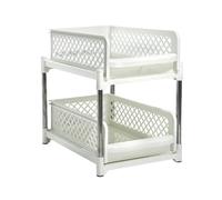 NONDK Space-Saving Design 2-Layer Organizer with Pull-Out Drawers, Sliding Bathroom and Kitchen Cabinet Storage White
