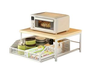 NONDK Space-Saving Kitchen Countertop Counter Top Organizer Featuring Drawer& Wire Baskets-Sturdy Hardwood Shelves for Coffee Maker Storage White