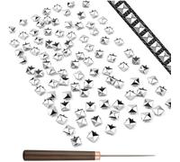 NONDK Square Pyramid Studs for Clothing, Silver Metal Studs and Spikes Kit(400PCS) Includes 1 Wooden Handle Cone, Metal Claw Nailhead