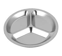 NONDK Stainless Steel 3 Sections Round Divided Dish Snack Dinner Plate Diameter 24Cm