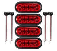 NONDK Trailer Truck 4-Piece LED Red 6-Inch Oval Stop/Turn/Tail Light Waterproof Seal Includes 3-Pin Connector Flush Mount