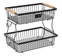 NONDK Vegetable Basket Fruit Basket with Hook and Wooden Handle, Stackable Kitchen Storage Rack Removable Storage Baskets