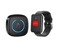 NONDK Watch Button Call Pager Wireless Emergency SOS Pager Call Button for Kids Elderly Patient Call System UK Plug Black