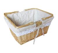 NONDK Wicker Picnic Basket Hand Woven with Linen Lining and Handles