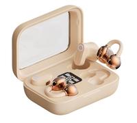 NONDK Wireless Bluetooth in Ear + Ear Clip Earphones Dual BT Earphones Long Range Noise Reduction Sports Music Earphones Beige