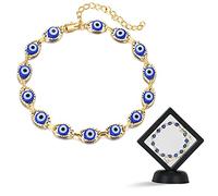 None Brand Evil Eye Bracelet, Gold Dainty Anklet Cute Evil Eye Navy Blue Evil Eye with 3D Display Case Summer Beach Anklets for Women and Girls