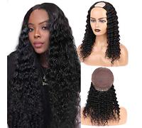 None Lace Front Machine Made Wig Deep Wave for Black Women 150% Density Soft and Silky Brazilian Glueless U Part Wig Hair Extensions Clip In Half Wigs 22 Inch Natural Colour