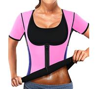 NonEcho Women Sauna Body Shaper Sweat Suit Sleeve Spa Cami Hot Neoprene Slimming Workout Vest Waist Trainer Top, Pink, Large