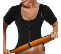 NonEcho Women Sauna Body Shaper Sweat Suit Sleeve Spa Cami Hot Neoprene Slimming Workout Vest Weight Loss Top - Black - Large