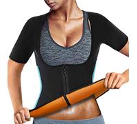 NonEcho Women Sauna Sweat Suit Sleeve Spa Cami Hot Neoprene Slimming Workout Vest Body Shaper Waist Trainer Top, Black, Medium