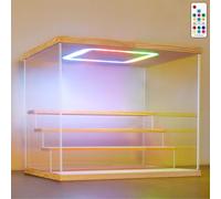 NONEMEY Clear Acrylic Display Case Stand with LED RGB Light 2/3/4/5/6 Tier Storage Box Showcase Dustproof Organizer Box for Collectibles (Wood 4Tier 12.4x9.6x10.4inch,31.5×24.5×26.5cm)