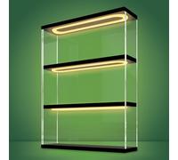 NONEMEY Clear Acrylic Display Case Stand with Light, 3 Tier Storage Box Wall Mount Showcase Dustproof Organizer Box for Collectibles (Black - LED light, 30 x 8.5 x 37.8 cm)