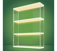 NONEMEY Clear Acrylic Display Case Stand with Light, 3 Tier Storage Box Wall Mount Showcase Dustproof Organizer Box for Collectibles (White - LED light, 30 x 8.5 x 37.8 cm)