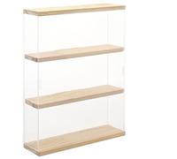 NONEMEY Clear Acrylic Display Case Stand with Wood Base 3 Tier、12/24 Compartments Storage Box Wall Mount Showcase Dustproof Organizer Box for Collectibles (Wood 3Tier 12×3.3×15inch，30×8.5×37.8cm)