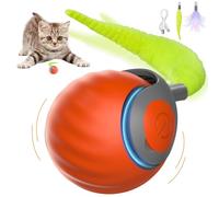 NONENDU Interactive Cat Toys for Indoor Cats, Automatic Speedy Moving Cat Toy Turbo Ball with Tail 3.0 for Bored Indoor Adult Cats, Rechargeable Chase Motion Activated Kitten Toys - Orange