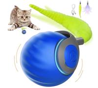 NONENDU Interactive Cat Toys for Indoor Cats, Automatic Speedy Moving Cat Toy Turbo Ball with Tail 3.0 for Bored Indoor Adult Cats, Rechargeable Chase Motion Activated Kitten Toys - Blue
