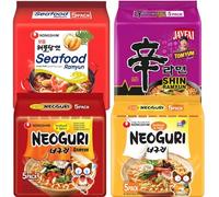 Nongshim Korean Instant Noodles Variety Pack 20 (4 x 5 Packs) - Seafood Ramyun, Shin Ramyun Tom Yum, Neoguri Seafood & Spicy & Mild - Korean Instant Ramen Assortment