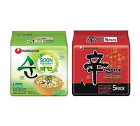 Nongshim Ramen Assorted Bundle Shin Ramyun, Soon Veggie Ramyun Instant Noodle Soup 2 Flavours, 5 OF EACH (Pack of 10)