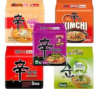 Nongshim Shin Ramyun Korean Noodles Variety Pack of 5 each (25 Pack Total) - Shin Ramyun, Tom Yum, Kimchi, Toomba, and Soon Veggie Ramyun for Quick Meals and Snack