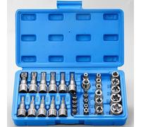 nongyo Ratchet Kit 34pcs Bit Socket & E-Torx Star Socket Set 1/4" 3/8" 1/2" Drive Male Female E-torx Bits Handheld Tool with Case