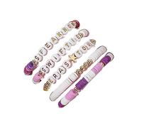 NONGYU 5pcs Colorful Soft Clay Bracelets Elastic Beaded Bangle with Alphanumeric Charm Women Y2k Jewelry Music Lover Bracelets Trendy Fashion Jewellery Pieces Women Accessory Teenage Girl
