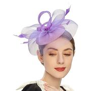 NONGYU Elegant Fascinator Hat Pillbox Hat for Women Cocktail Tea Party Headwear Exquisite French Fascinator for Wedding Lavender