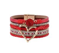 NONGYU Elegant Heart Leather Wrap Bracelets Stackable Bohomian Cuff Bangles Fashion Rhinestones Bracelets for Women and Girls Personalized and Stylish