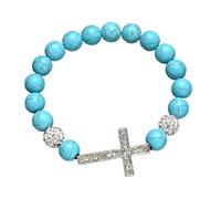 NONGYU Flexible Elastic Cord Turquoise Stone Bead Stretchy Wristband with Crucifix Charm Spiritual Accessory Adjustable Spiritual Elastic