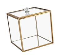 NONGYU Stylish Clear Glass Organizers With Gold Finish Multipurpose Dustproof Box For Bathroom Accessory And Decoration Cotton Swab Glass Storage Box