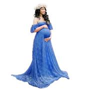 NONGYU Women's Lace Maternity Trailing Short Sleeved Long Dress Stylish Solid Color Photography Flying Sleeve Gown Props Lace Train Dress