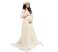 NONGYU Women's Lace Maternity Trailing Short Sleeved Long Dress Stylish Solid Color Photography Flying Sleeve Gown Props Lace Train Dress