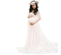 NONGYU Women's Lace Maternity Trailing Short Sleeved Long Dress Stylish Solid Color Photography Flying Sleeve Gown Props Lace Train Dress