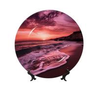 NONHAI 10in Bone China Decorative Plate with Display Ceramic Ornament Plates Beach Sunset Dinner Plate Crafts Decorative Porcelain Plates for Home Office Club Decor