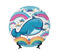 NONHAI 10in Bone China Decorative Plate with Display Ceramic Ornament Plates Cartoon whale and rainbow Dinner Plate Crafts Decorative Porcelain Plates for Home Office Club Decor
