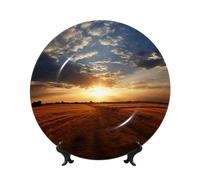 NONHAI 10in Bone China Decorative Plate with Display Ceramic Ornament Plates Field sunrise Dinner Plate Crafts Decorative Porcelain Plates for Home Office Club Decor