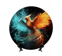 NONHAI 10in Bone China Decorative Plate with Display Ceramic Ornament Plates Fire and water phoenix Dinner Plate Crafts Decorative Porcelain Plates for Home Office Club Decor