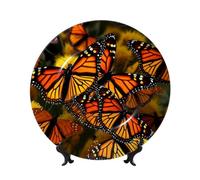 NONHAI 10in Bone China Decorative Plate with Display Ceramic Ornament Plates Monarch Butterflies Dinner Plate Crafts Decorative Porcelain Plates for Home Office Club Decor