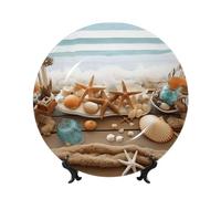 NONHAI 10in Bone China Decorative Plate with Display Ceramic Ornament Plates Ocean Beach Theme Dinner Plate Crafts Decorative PorcelainPlates for Home Office Club Decor