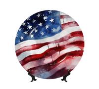 NONHAI 10in Bone China Decorative Plate with Display Ceramic Ornament Plates Watercolor american flag Dinner Plate Crafts Decorative Porcelain Plates for Home Office Club Decor