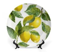 NONHAI 10inch Bone China Decorative Plate with Display Ceramic Ornament Plates Lemon Branch Leaves Ceramic Dinner Plate Crafts Decorative Plates for Home Office Club Decor