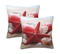 NONHAI 2PCS Decorative Throw Pillow Covers 16"x16" Square Pillowcases Covers Red Starfish Seashells Pillowcases Modern Farmhouse Home Decor Sofa Cushions Covers for Couch Bed Living Room