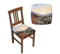 NONHAI 2PCS Dining Chair Seat Covers Set Birds Flying Over Flower Fields Stretch Removable Chairs Covers Washable Seat Cushion Slipcovers Protector for Dining Room Kitchen Chairs